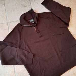 New Cezani brown wool bl mens sweater L 1/4 zip